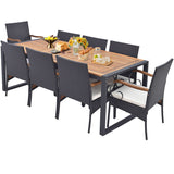 Costway | 9 Pieces  Patio Rattan Dining Set with Acacia Wood Table for Backyard, Garden