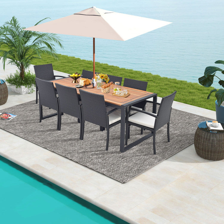 Costway | 9 Pieces  Patio Rattan Dining Set with Acacia Wood Table for Backyard, Garden