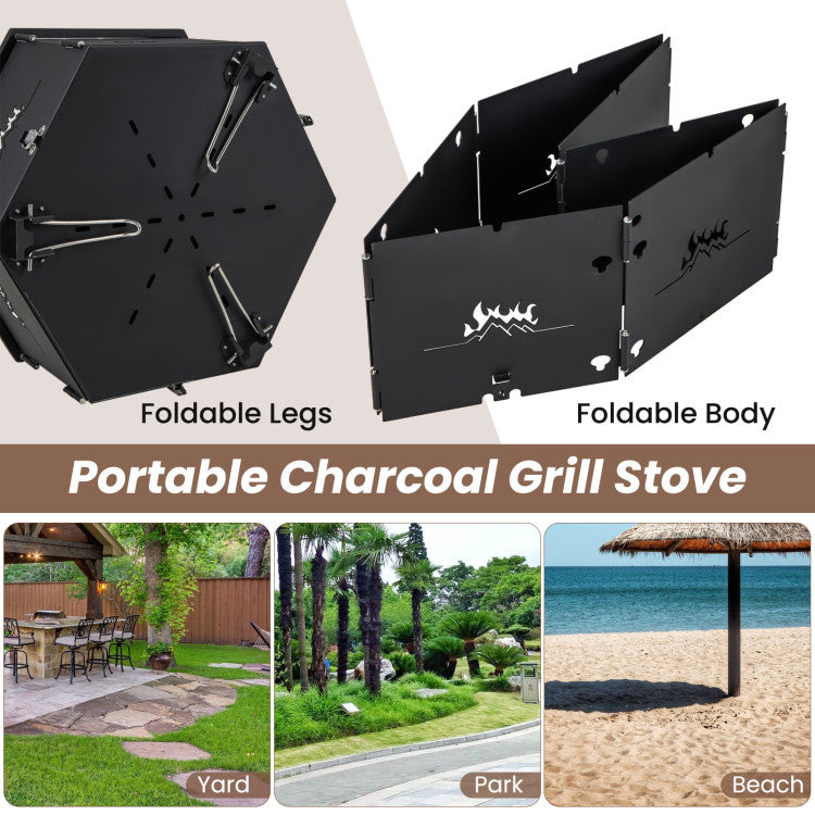 Costway | Portable Charcoal Grill Stove Rotatable with Foldable Body and Legs with Handles