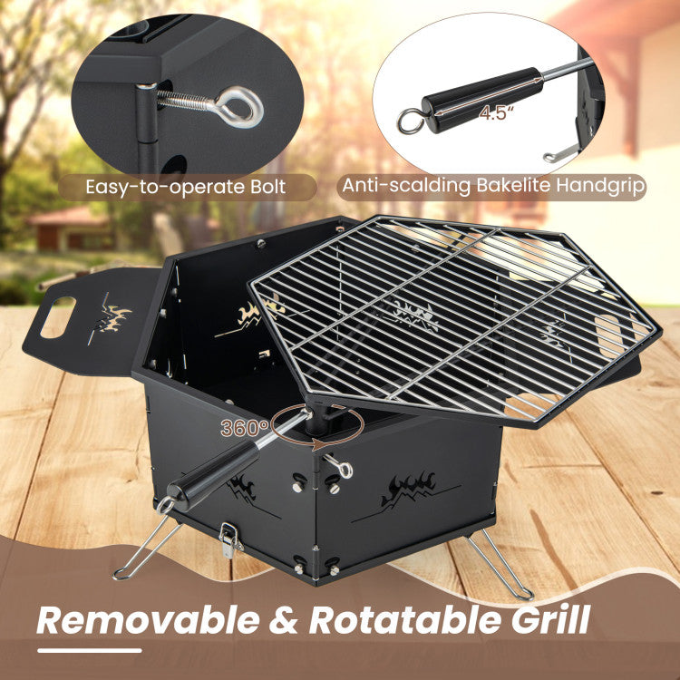 Costway | Portable Charcoal Grill Stove Rotatable with Foldable Body and Legs with Handles