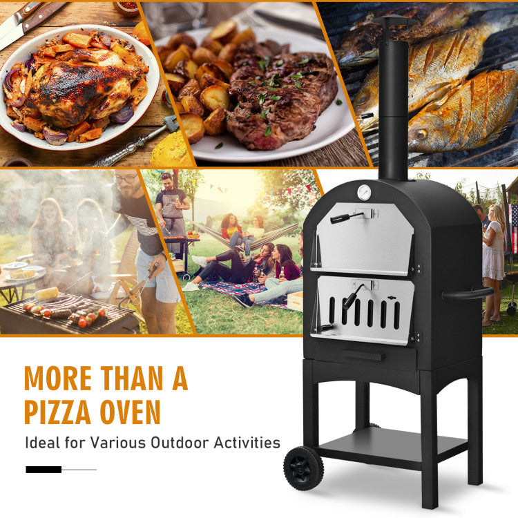 Costway | Portable Outdoor Pizza Oven with Pizza Stone and Waterproof Cover