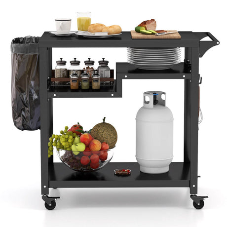 Costway | Rolling Grill Cart 3-Shelf BBQ Cart with Hooks and Side Handle