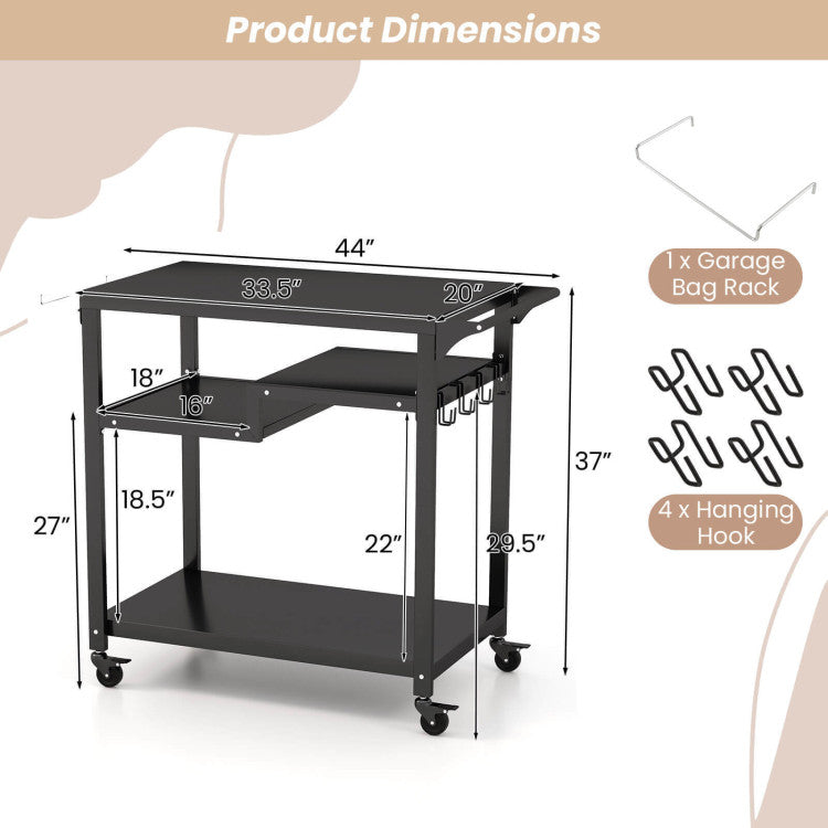 Costway | Rolling Grill Cart 3-Shelf BBQ Cart with Hooks and Side Handle