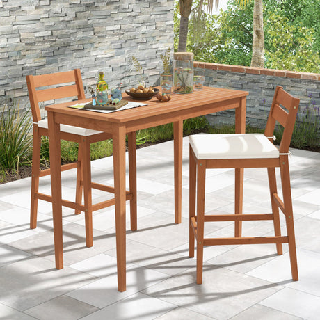 Costway | Set of 2 Outdoor Wood Barstools with Soft Seat Cushion
