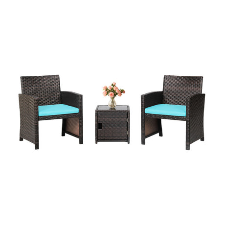 Costway | 3 Pieces Patio Wicker Furniture Set with Storage Table and Protective Cover