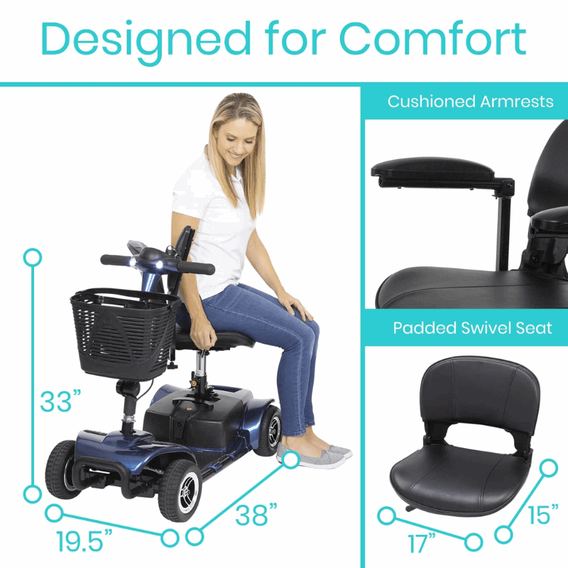 4 Wheel Mobility Scooter - Electric Powered with Seat for Seniors