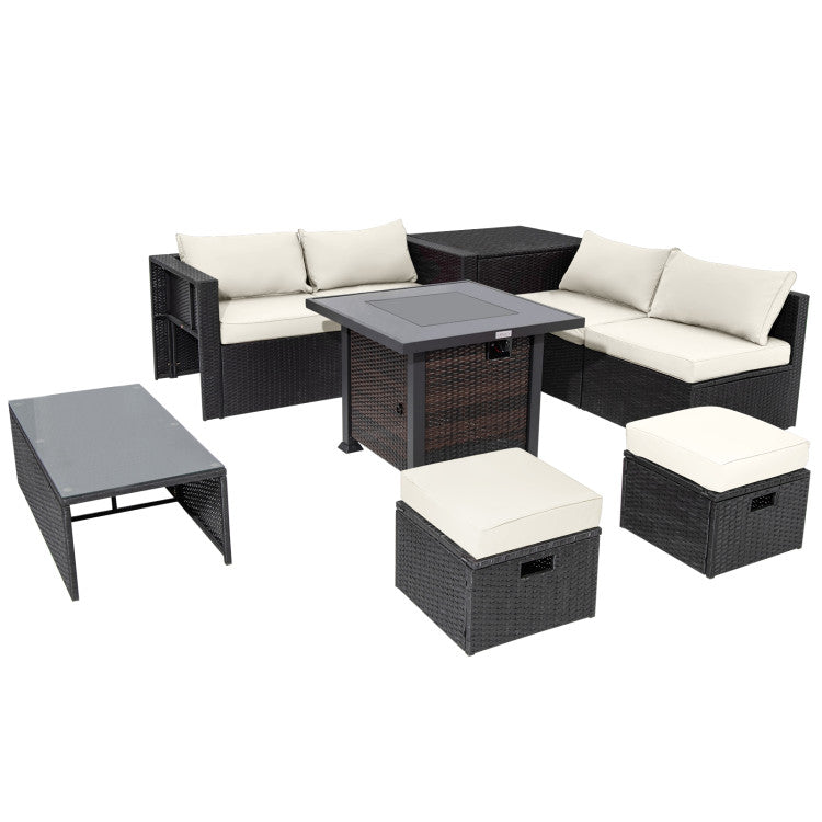 Costway | 29 Pieces Patio Furniture Set with 32” Fire Pit Table and 50000 BTU Square Propane Fire Pit