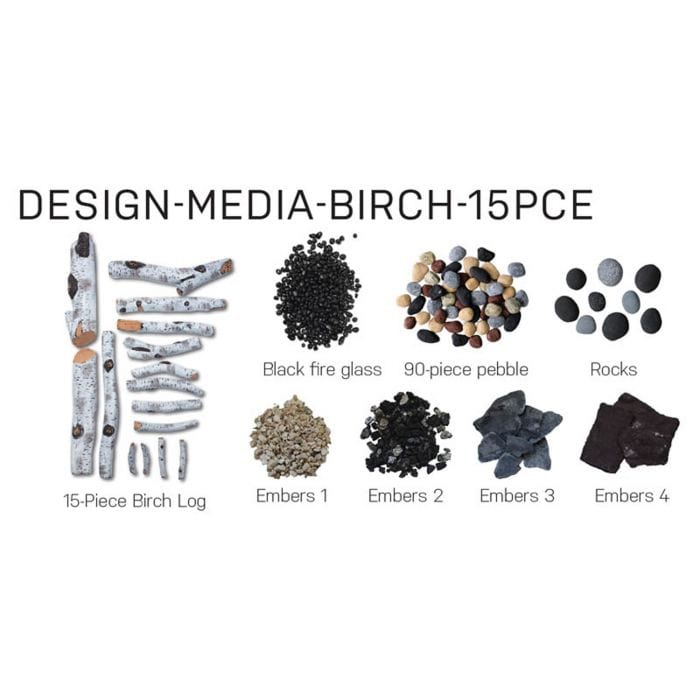 Sierra Flame | 15-Piece Birch Log Set with Deluxe Media Kit DESIGN-MEDIA-BIRCH-15PCE