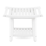 Costway | Waterproof Bath Stool with Curved Seat and Storage Shelf