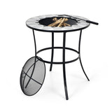 Costway | 23.5 Inches Round Steel Fire Pit Table with Mesh Cover and Fire Poker