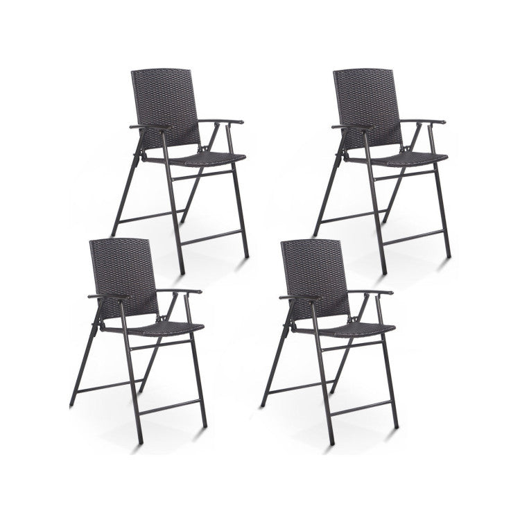 Costway | Set of 4 Folding Rattan Bar Chairs with Footrests and Armrests for Outdoors and Indoors