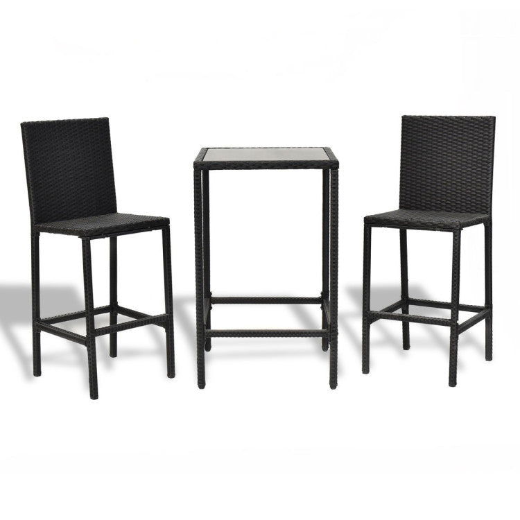 Costway | 3 Pieces Rattan Outdoor Dining Table and Barstools Set