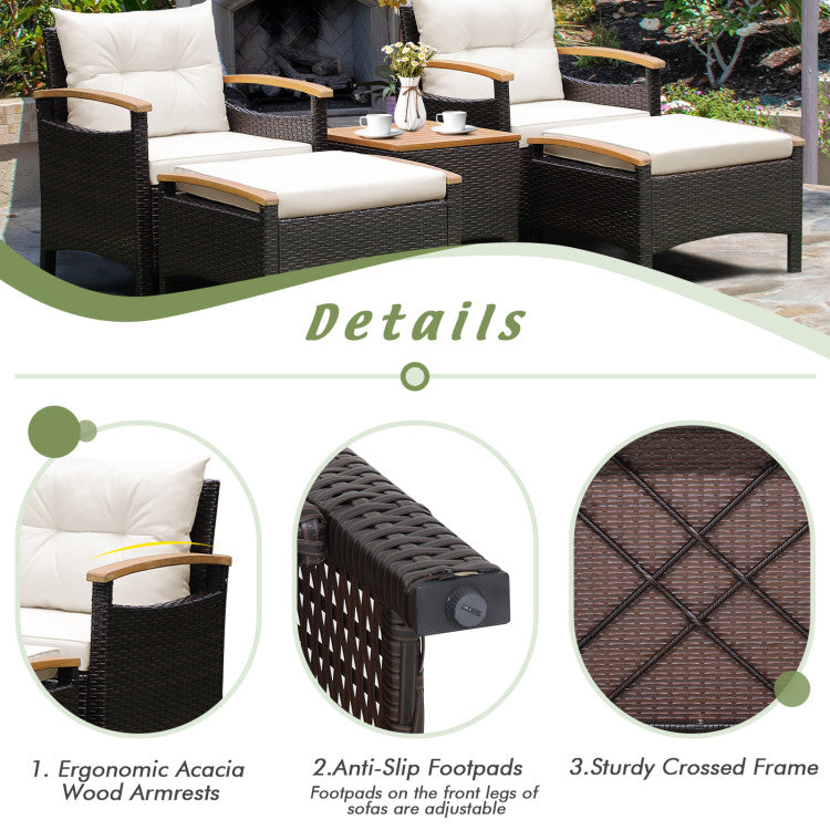 Costway | 5 Pieces Patio Conversation Set with Cushions Coffee Table and 2 Ottomans