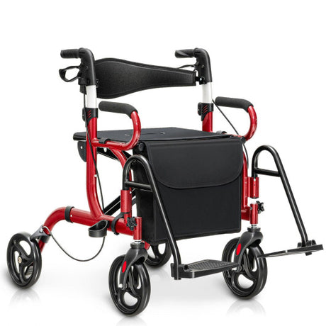 Costway | 2-in-1 Folding Rollator Walker Transport Wheelchair with Seat and Reversible Backrest
