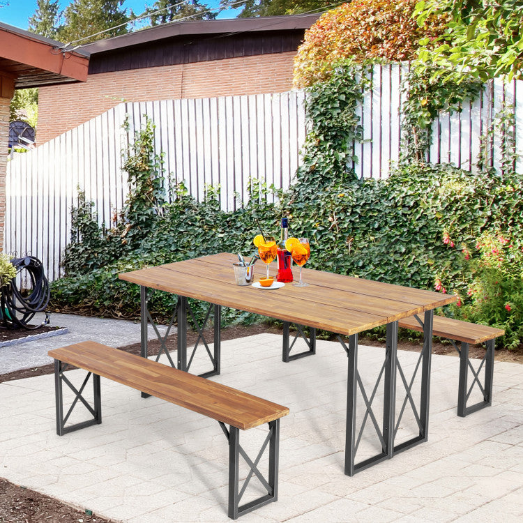 Costway | 6-Person Outdoor Patio Dining Table Set with 2 Inch Umbrella Hole