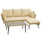 Costway | 3 Pieces L-Shaped Patio Sofa with Cushions and Tempered Glass Table
