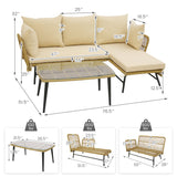 Costway | 3 Pieces L-Shaped Patio Sofa with Cushions and Tempered Glass Table