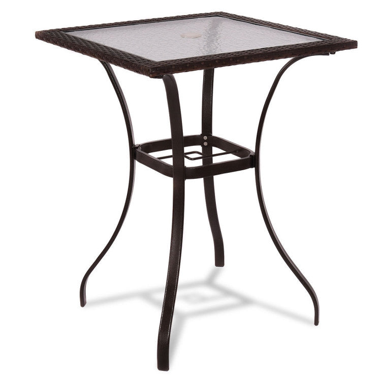 Costway | 28.5 Inch Outdoor Patio Square Glass Top Table with Rattan Edging