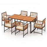 Costway | 7 Pieces Patio Acacia Wood Dining Set with Soft Cushions and Umbrella Hole