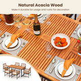 Costway | 7 Pieces Patio Acacia Wood Dining Set with Soft Cushions and Umbrella Hole