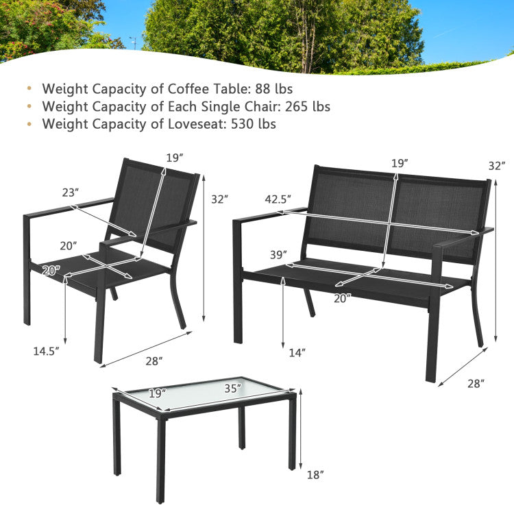 Costway | 4 Pieces Patio Furniture Set Sofa Coffee Table Steel Frame Garden