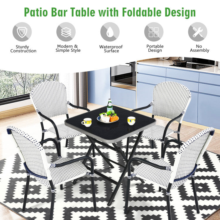 Costway | Patio Folding Square Dining Table with Aluminum Frame and Tempered Glass Top