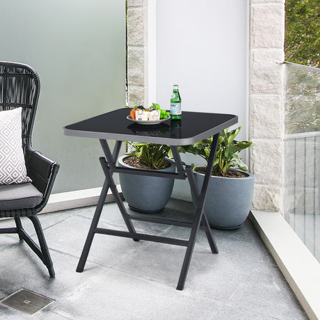 Costway | Patio Folding Square Dining Table with Aluminum Frame and Tempered Glass Top