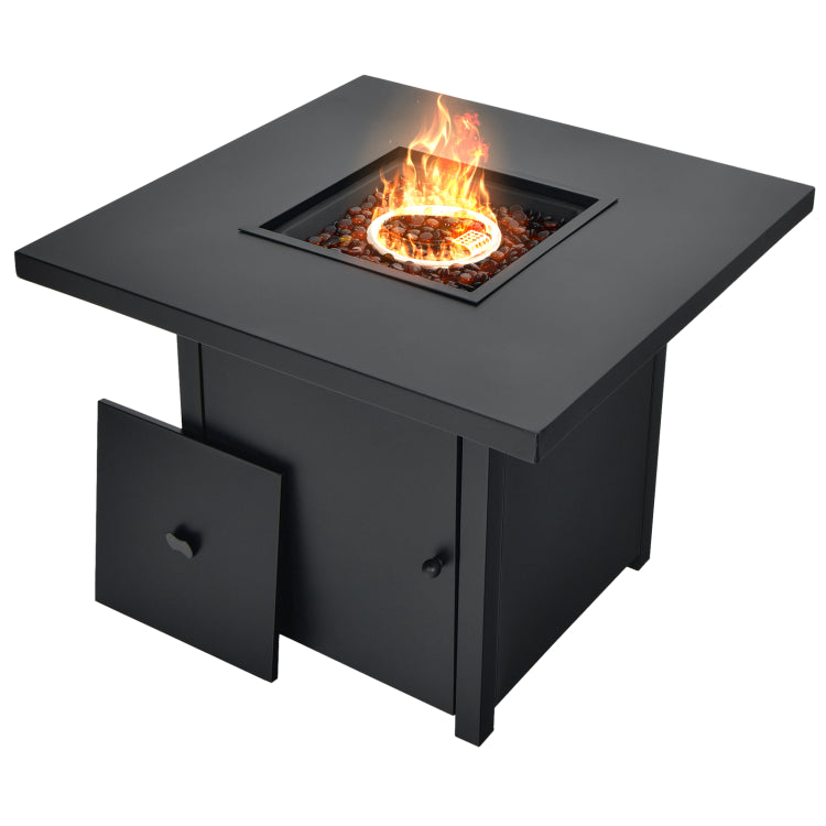 Costway | 32 Inch 40000 BTU Propane Fire Pit Table with Lid and Fire Glass