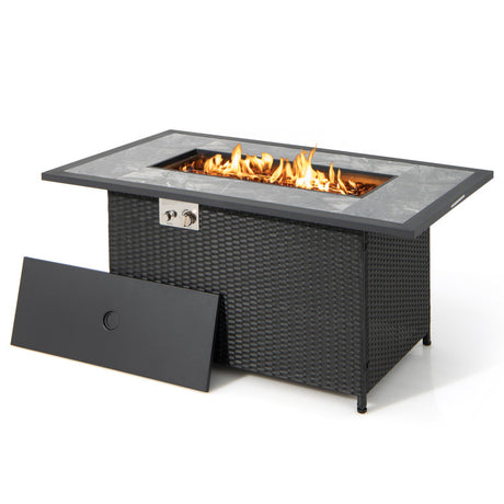 Costway | 52 Inch Rattan Wicker Propane Fire Pit Table with Rain Cover and Lava Rock