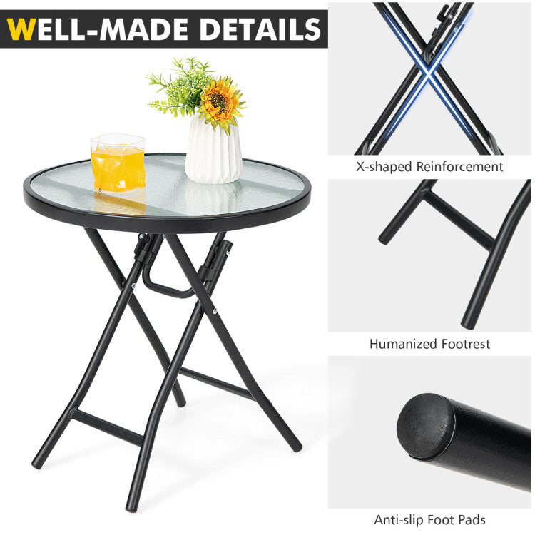 Costway | Patio Side Table with Tempered Glass Tabletop