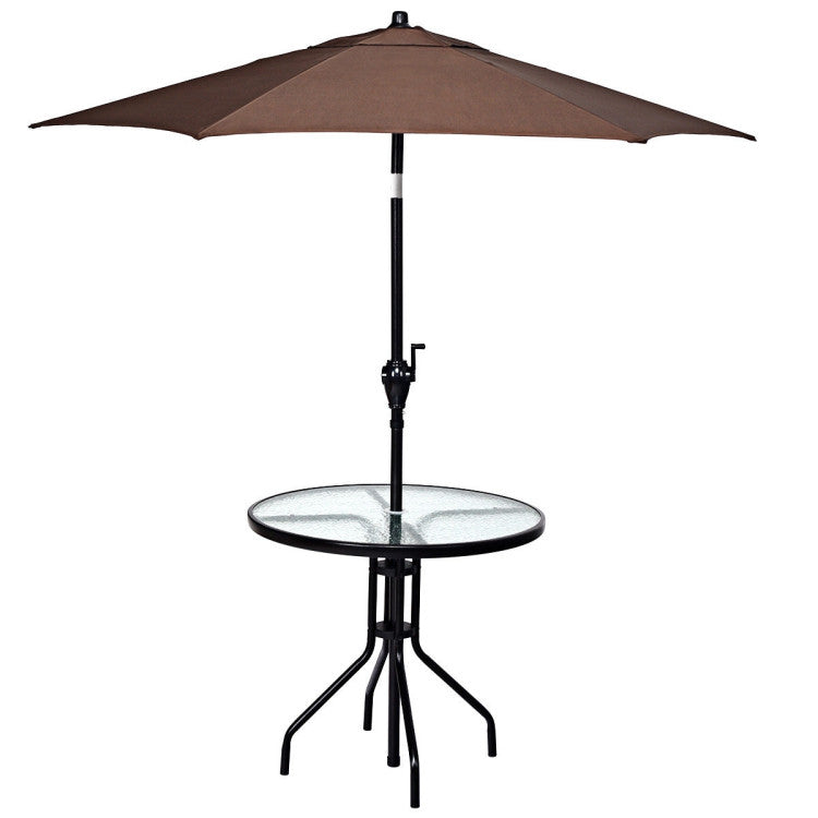 Costway | 32 Inch Outdoor Patio Round Tempered Glass Top Table with Umbrella Hole
