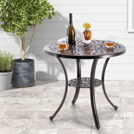 Costway | Patio Cast Aluminum Table 31 Inch Diameter Round Table with Umbrella Hole