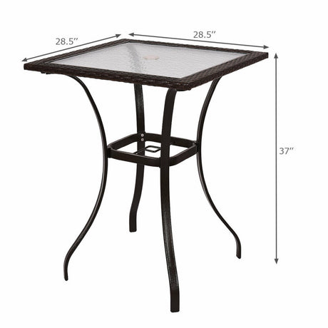 Costway | 28.5 Inch Outdoor Patio Square Glass Top Table with Rattan Edging
