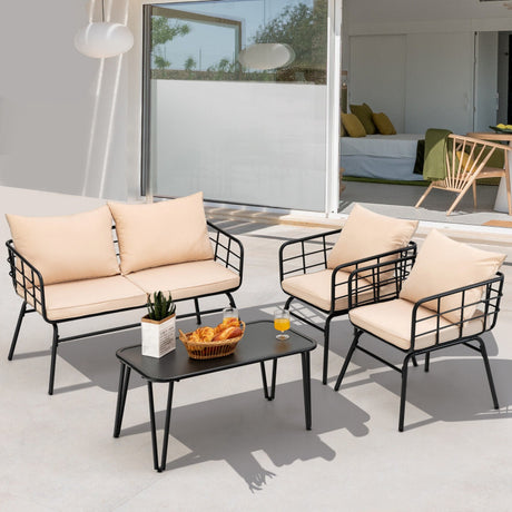 Costway | 4 Pieces Patio Furniture Set with Seat Back Cushions for Garden