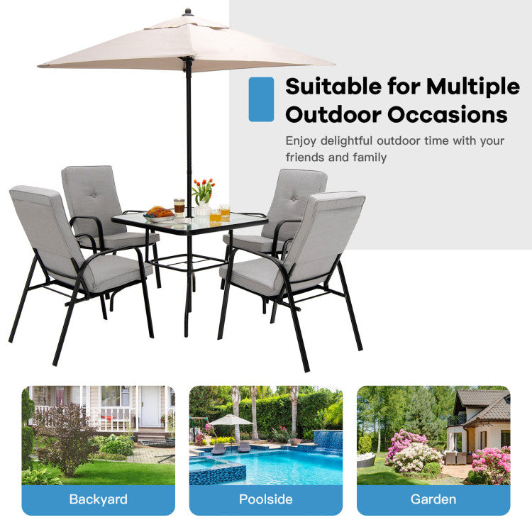 Costway | 35 Inch Patio Dining Square Tempered Glass Table with Umbrella Hole