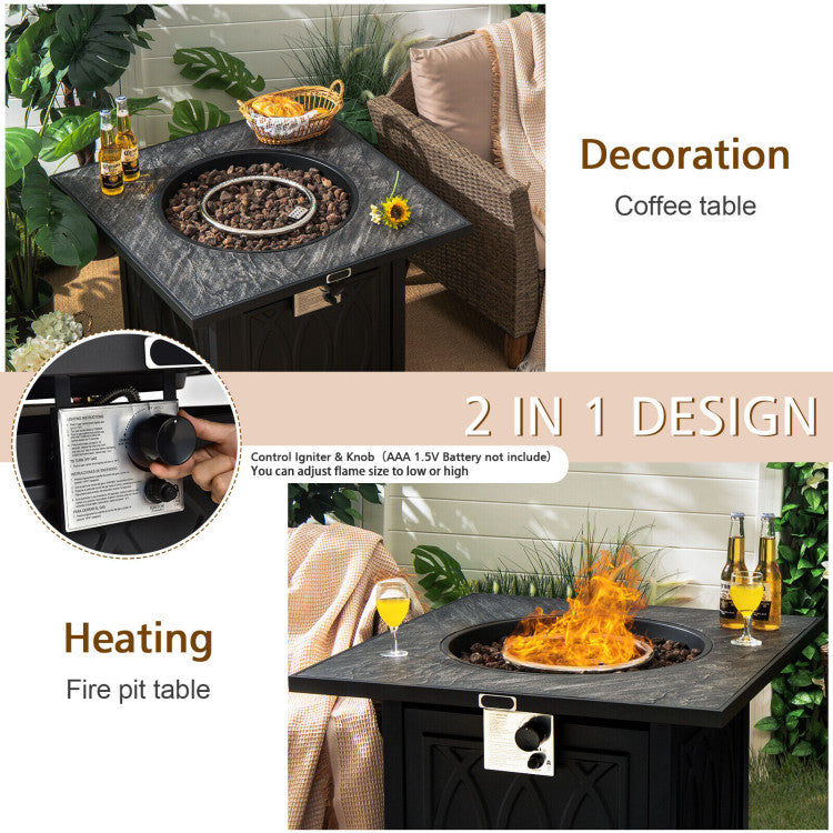 Costway | 32 Inch Propane Fire Pit Table Square Tabletop with Lava Rocks Cover 50000 BTU
