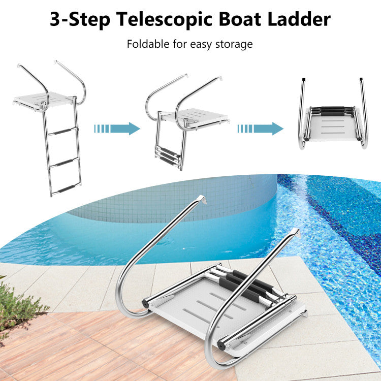 Costway | 3-Step Telescoping Boat Ladder with Fiberglass Platform and Handrails