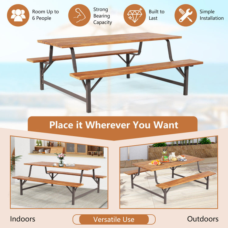 Costway | 6-Person Outdoor Picnic Table and Bench Set with 2 Inch Umbrella Hole
