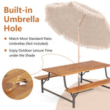 Costway | 6-Person Outdoor Picnic Table and Bench Set with 2 Inch Umbrella Hole
