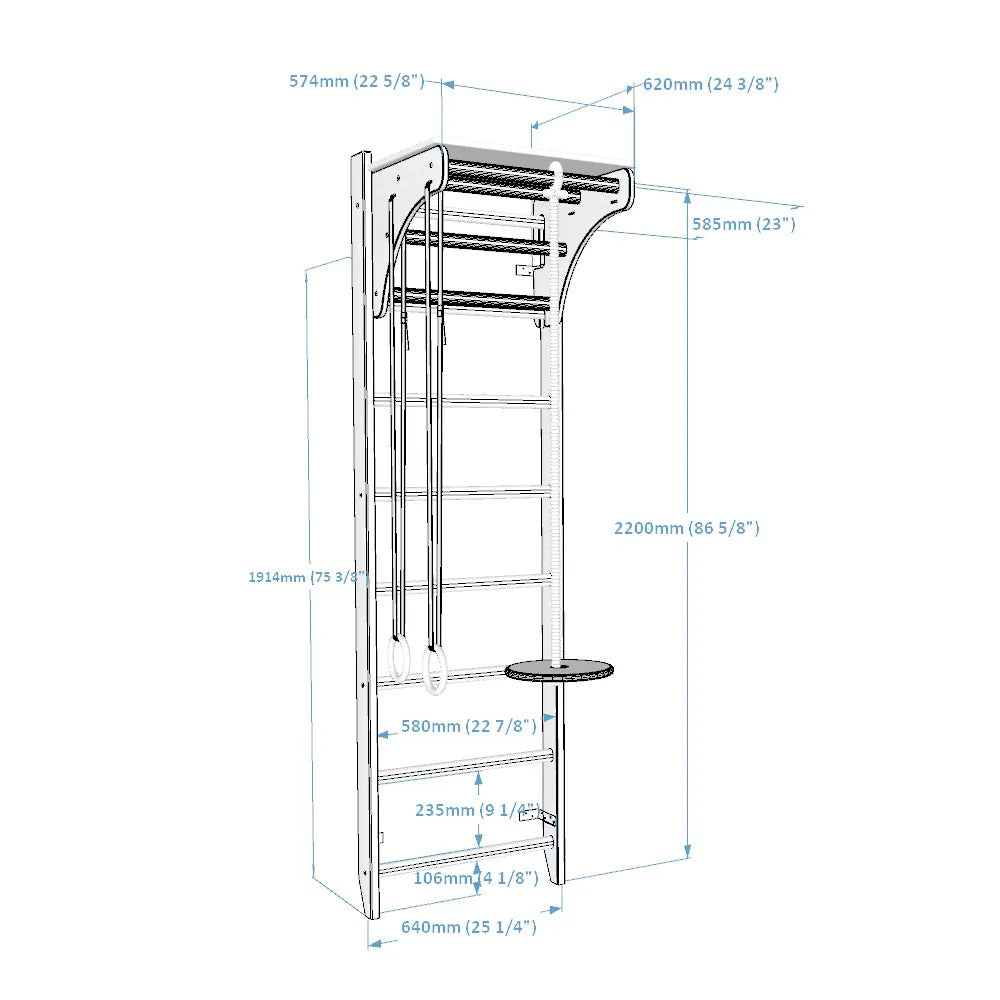BenchK 112-A204 Children's Swedish Ladder Wall Bar Home Gym with Gymnastics Accessories & Removable Desktop