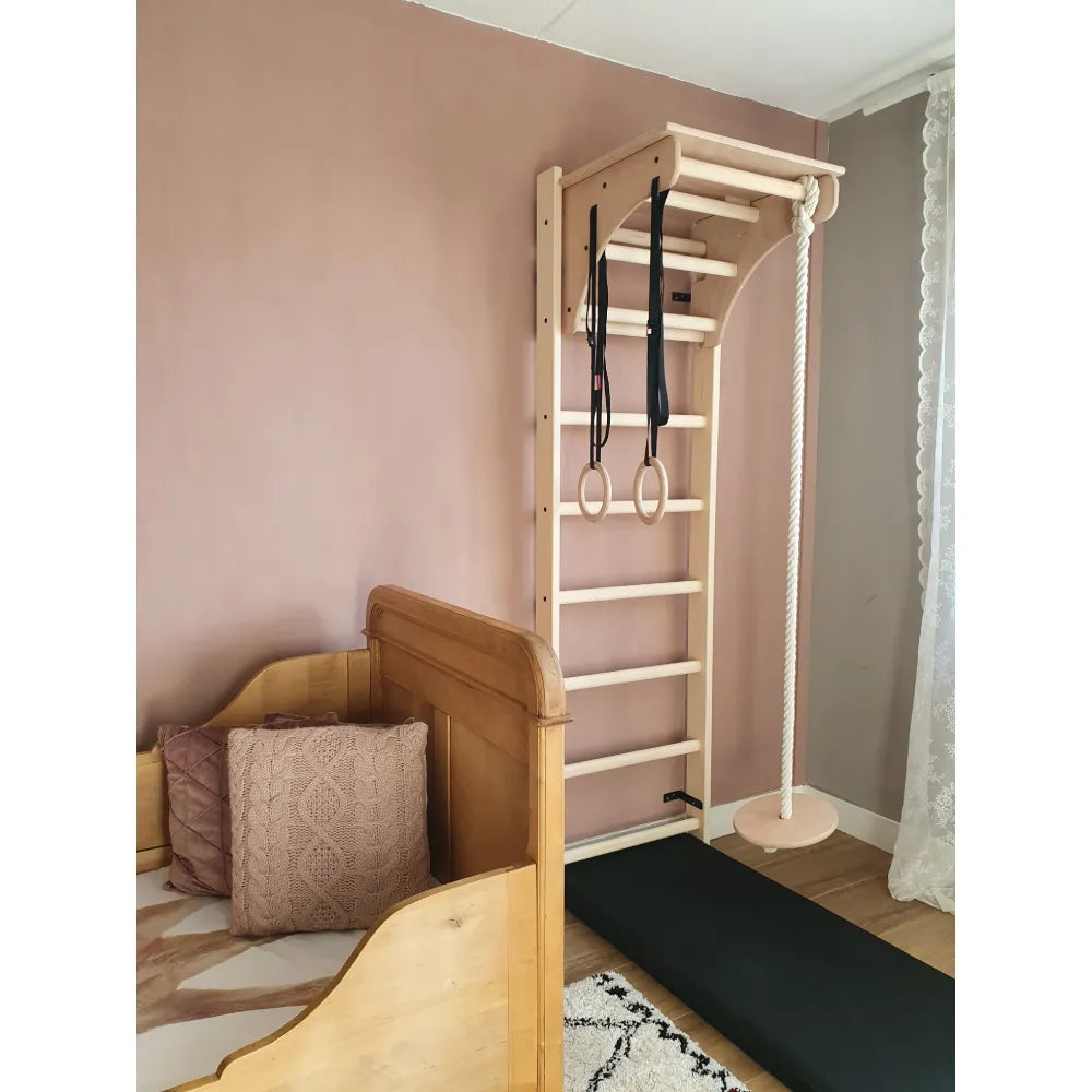 BenchK 112-A204 Children's Swedish Ladder Wall Bar Home Gym with Gymnastics Accessories & Removable Desktop