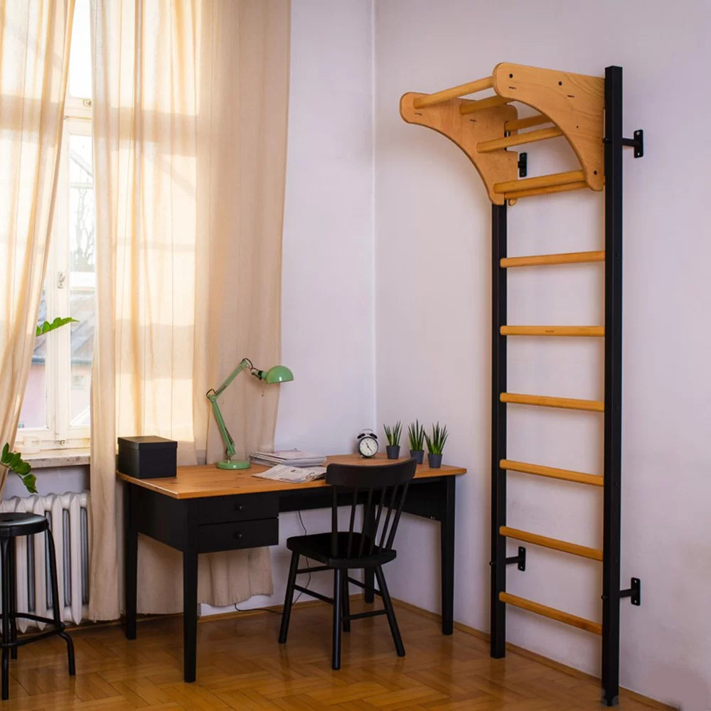 BenchK 211 Basic Wall Bar Home Gym with Wooden Pull Up Bar