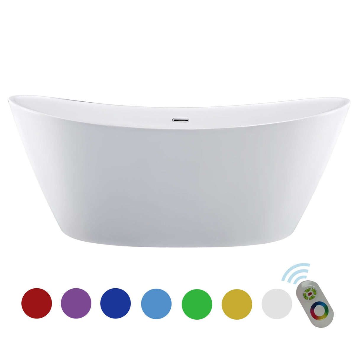 Empava-67FT1518LED freestanding acrylic soaking oval modern white SPA bathtub with LED Lights front view