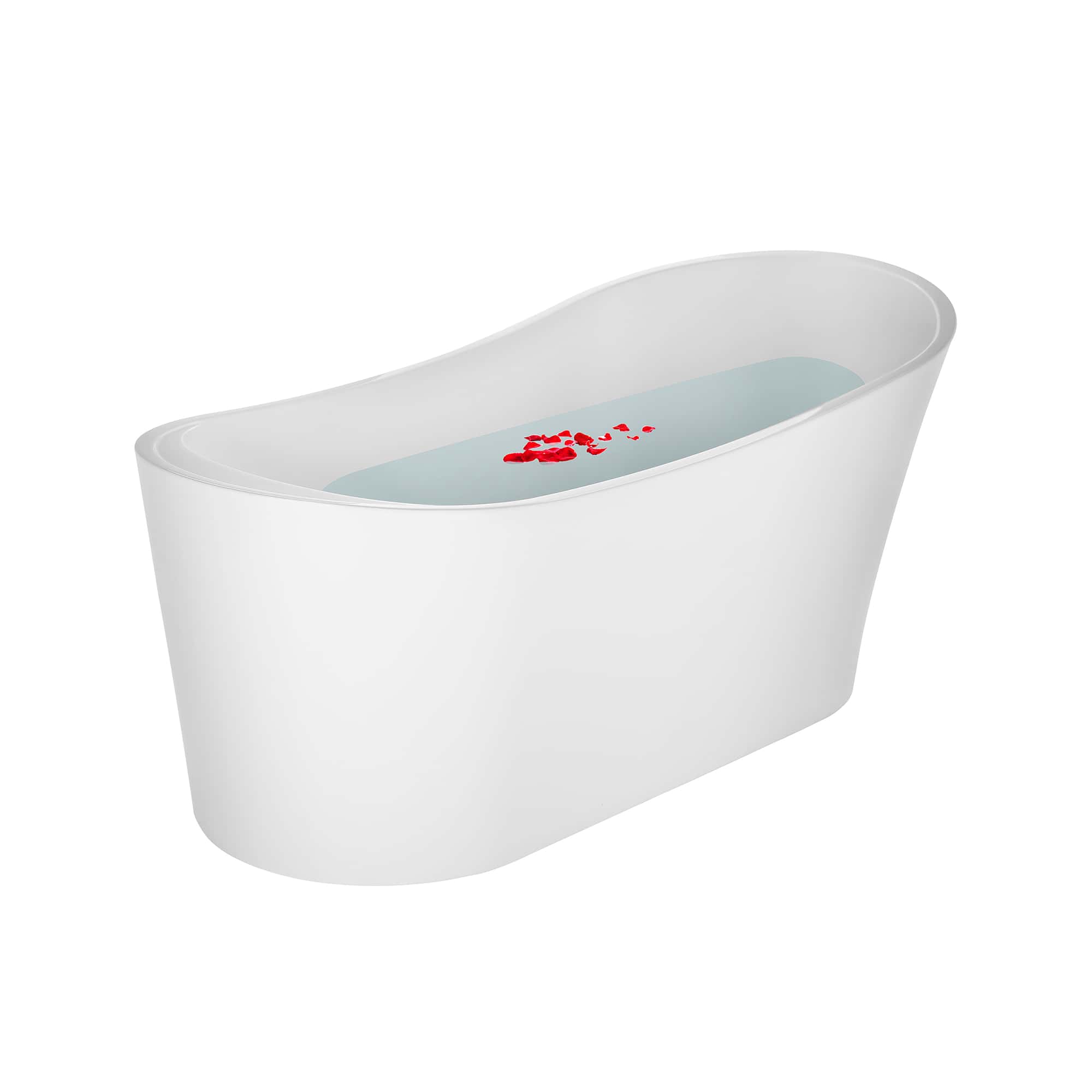 Empava-67FT1528 luxury freestanding acrylic soaking oval modern white SPA single-ended bathtub with water and petal