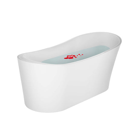 Empava-67FT1528 luxury freestanding acrylic soaking oval modern white SPA single-ended bathtub with water and petal