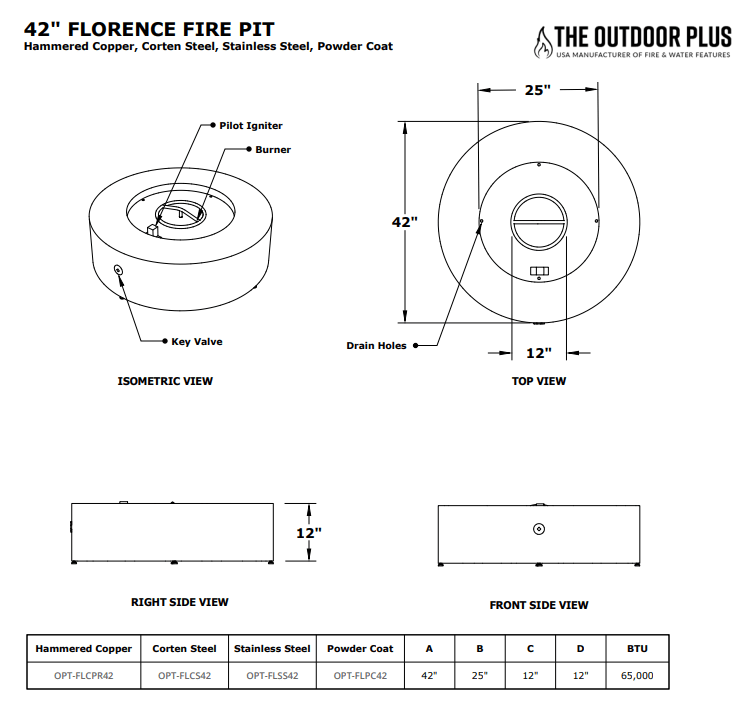 The Outdoor Plus 42" Florence Metal Fire Pit