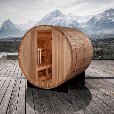 Golden Designs | Arosa 4 Person Barrel Traditional Sauna -  Pacific Cedar