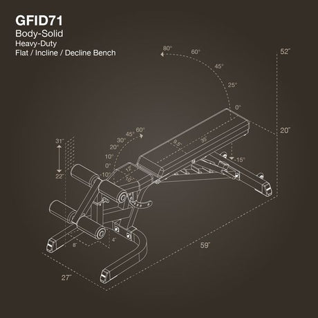 Body-Solid GFID71 Heavy Duty Flat Incline Decline Bench - VITALIA
