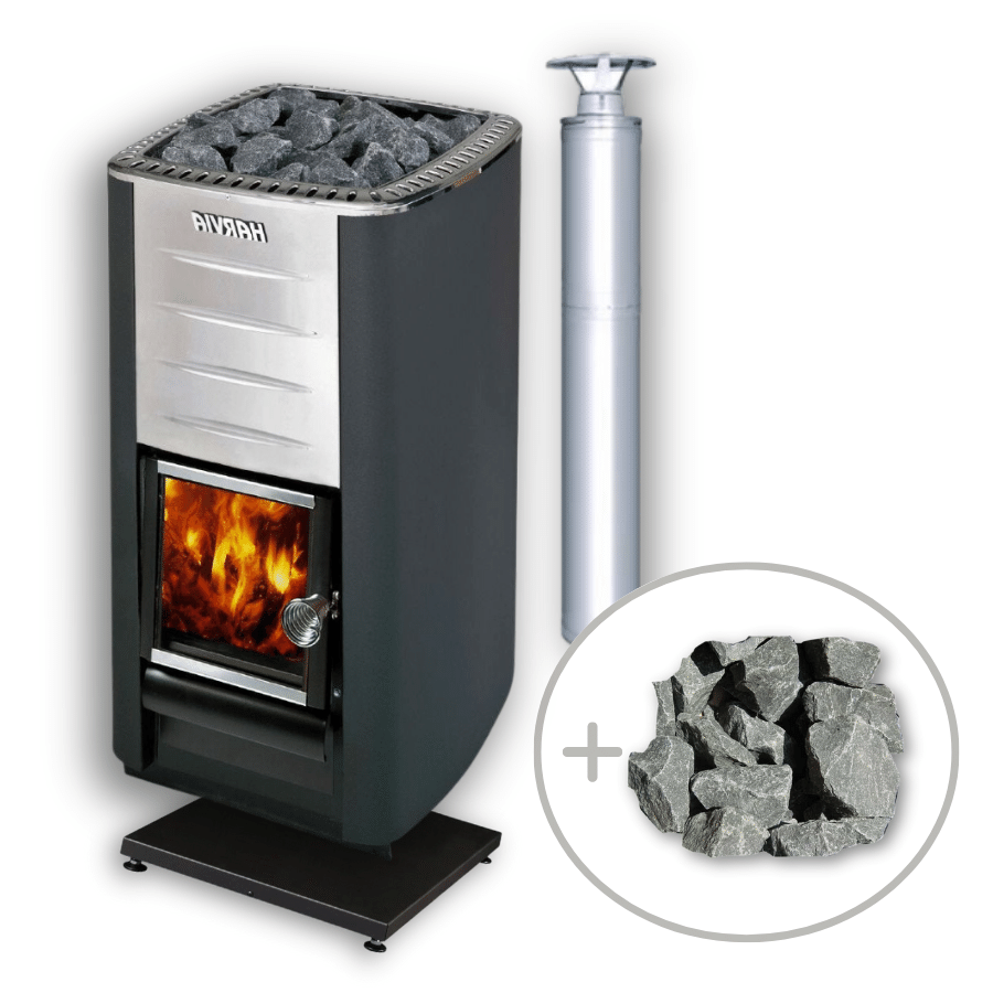 Harvia M3 Wood Burning Stove Kit w/ Chimney and Floor Protection and Stones