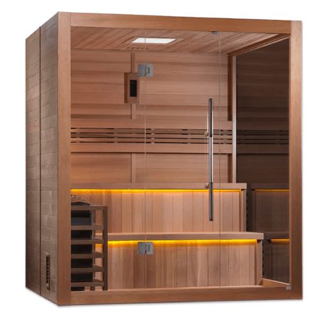 Golden Designs | "Kuusamo Edition" 6-Person Indoor Traditional Steam Sauna (GDI-7206-01) - Canadian Red Cedar Interior